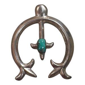 Navajo Sadie Randolph Sterling Silver Large Sandcast Turquoise Naja Pendant 34g